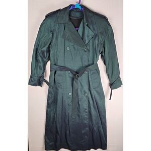 Vintage Degrees Green Duochrome Double‑Breasted Trench Coat Belted Women's Sz 4‎